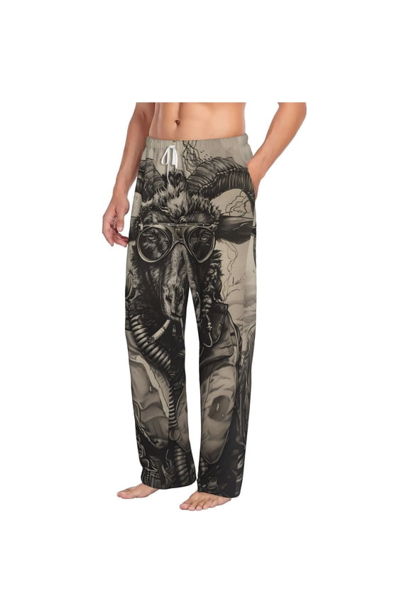 Vintage Ram Pilot Mens Soft Woven Cotton Elastic Waistband Sleep Pajama Pant Lounge Sleep Pant With Pockets And Drawstring-Medium