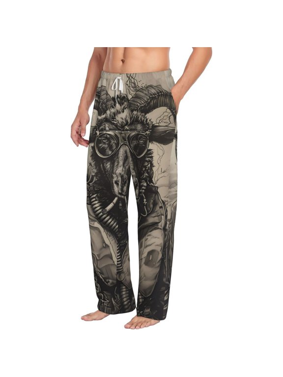 Vintage Ram Pilot Mens Soft Woven Cotton Elastic Waistband Sleep Pajama Pant Lounge Sleep Pant With Pockets And Drawstring-Small