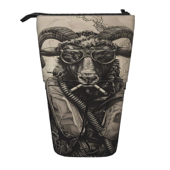 Picia Vintage Ram Pilot Print Telescopic Pencil Case, Telescopic Pen Holder Telescopic Pencil Pouch Bag Stationery Pencil Case Box Storage Organizer Makeup Bag