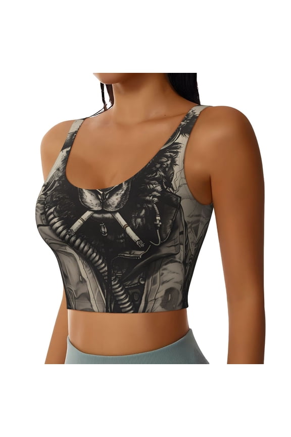 Vintage Ram Pilot Sports Bra for Women,Padded Strappy Sports Bras Medium Support Yoga Bra with Removable Cups,Running Yoga Bra-X-Large