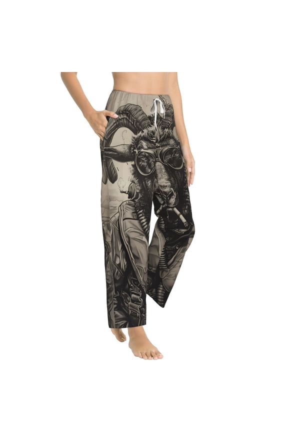 Vintage Ram Pilot Womens Soft Woven Cotton Elastic Waistband Sleep Pajama Pant Lounge Sleep Pant With Pockets And Drawstring-Medium