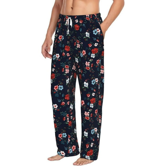 Picia Vintage Rose Mens Soft Woven Cotton Elastic Waistband Sleep Pajama Pant Lounge Sleep Pant With Pockets And Drawstring-Large