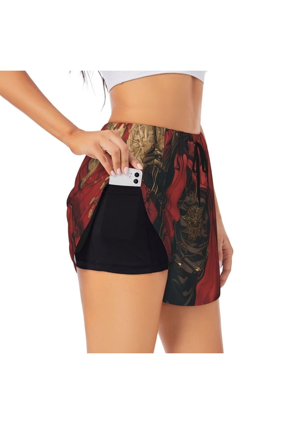 Vintage Rose Scepter Skull Pattern Women's 2 in 1 Athletic Running Shorts High Waisted Workout Casual Gym Sweat Shorts with Comfy Liner Zipper Pockets-X-Large
