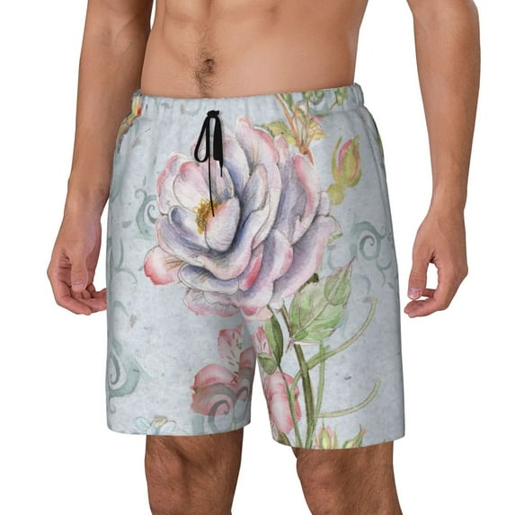 Picia Vintage Rose pattern Mens Swim Trunks with Compression Liner Stretch Beach Shorts Quick Dry with Zipper Pockets No-Chafing Board Shorts-X-Large