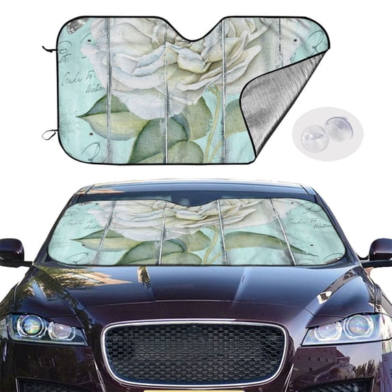 Picia Vintage Rose1 Curved Windshield Sunshade Accordion Folding Style Auto Shade for Car Truck SUV Van Blocks UV Ray Sun Visor Protector -Small