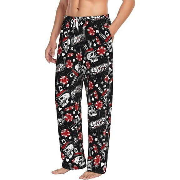 Picia Vintage Skull Casino Mens Soft Woven Cotton Elastic Waistband Sleep Pajama Pant Lounge Sleep Pant With Pockets And Drawstring-Small