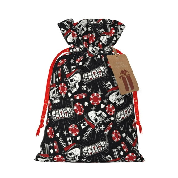 Picia Vintage Skull Casino Pattern Christmas Gift Bags, Xmas Gift Bags, Suitable for Holiday Kraft Paper Gift Bags, Reusable Christmas Gift Bags,Festive Gift Packaging Bag-Small