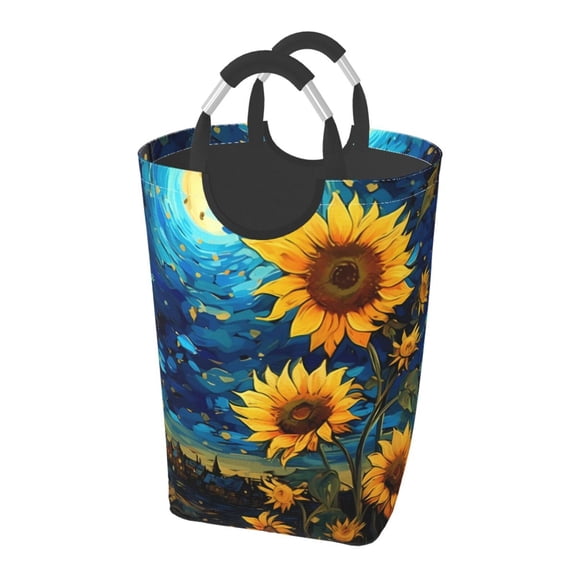 Picia Vintage Starry Sky Sunflower Laundry Basket With Handles Laundry Hamper Toys Storage Organizer Foldable Bucket Washing Bin Dirty Clothes Bag For Home Bathroom Bedroom Dorm