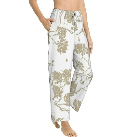 Picia Vintage Stylized White Color Womens Soft Woven Cotton Elastic Waistband Sleep Pajama Pant Lounge Sleep Pant With Pockets And Drawstring-Large