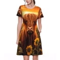 thumbnail image 1 of Picia Vintage Sunflower Cow B Pattern Women's Short Sleeve Summer Dress Pleated Loose Swing Knee Length Short Sleeve Swing Dresses, 1 of 6