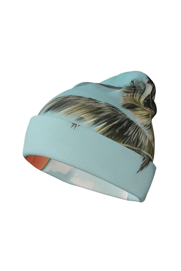 Vintage Surf Van Beach Pattern Knitted Beanie Hat for Men and Women , Unisex Winter Warm Stretchy Knit Cap Thick Fisherman Beanies Cuffed Plain Skull Caps