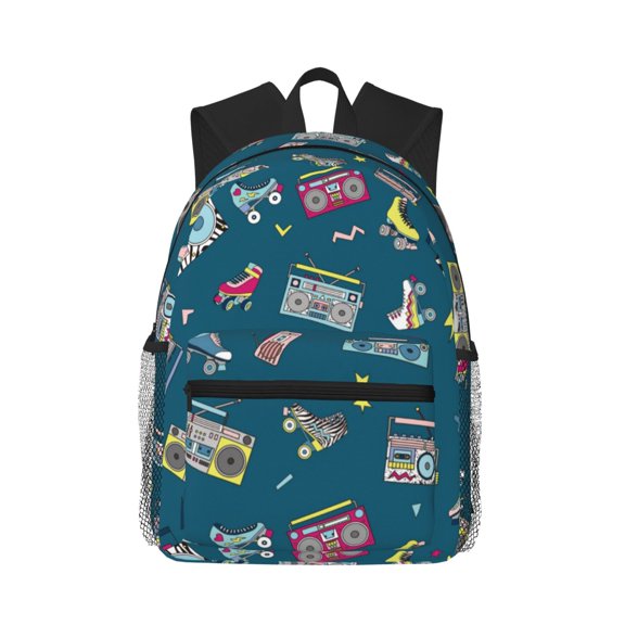 Picia Vintage Tape Players And Skates Large Capacity Backpack Classic Style Backpack Casual Backpack Water-Resistant School Work Travel Outdoor Backpack