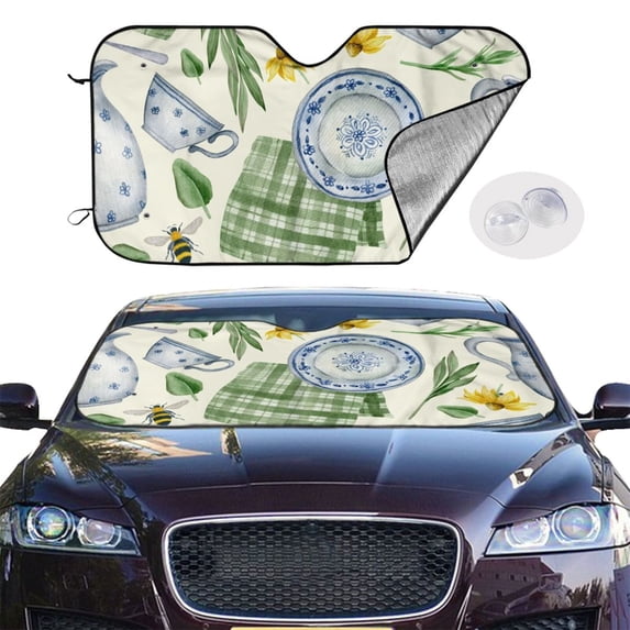 Picia Vintage Utensils Curved Windshield Sunshade Accordion Folding Style Auto Shade for Car Truck SUV Van Blocks UV Ray Sun Visor Protector -Small