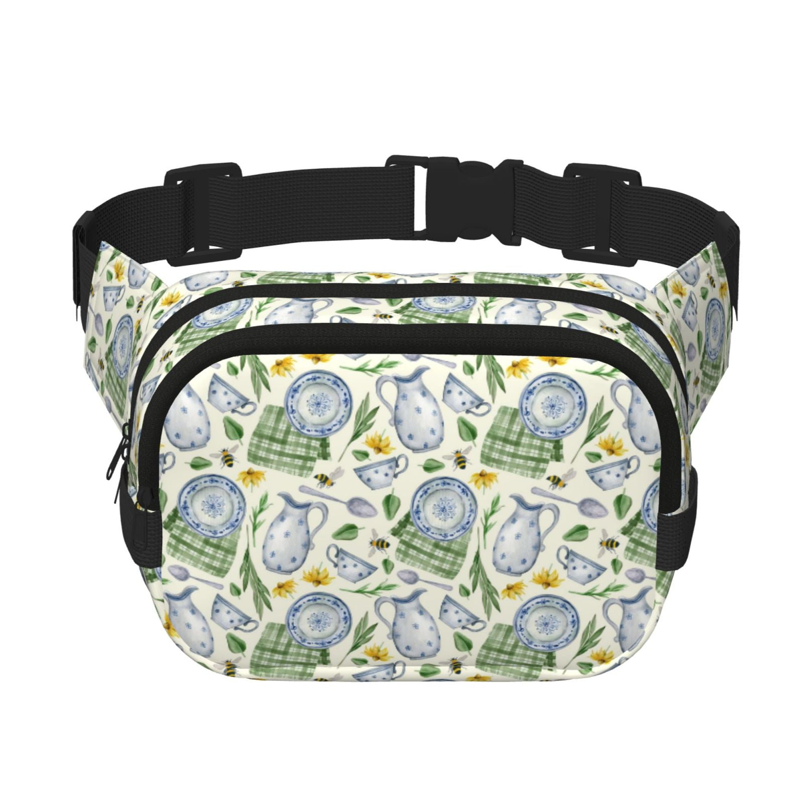 Picia Vintage Utensils Print Square Double-Layer Waist Bag Mini Adjustable Waist Belt Bag Exercise Running Travel Hiking
