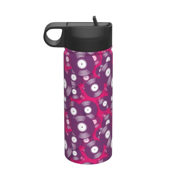 Picia Vintage Vinyl Record Pattern 18oz Sports Insulated Kettle With Straw Insulated Water Bottle For Running Hiking Cycling Climbing Men'S Woman Insulated Water Bottle