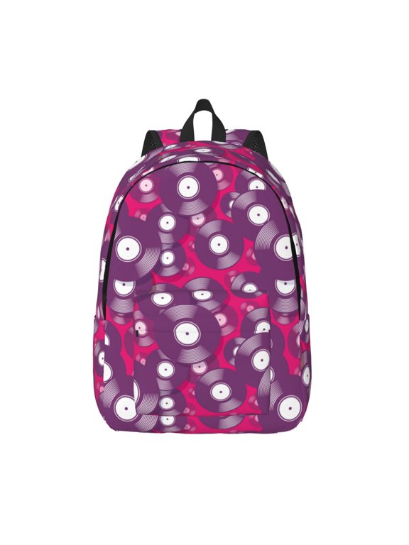 Vintage Vinyl Record Printed Canvas Daypack - Stylish and Durable Vintage Compact Backpack - Class, Work, Travel, or Laptop Bookbag,Organized Compartments-Medium