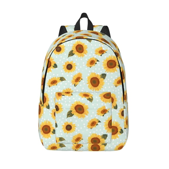 Picia Vintage White Polka Dot Sunflower Printed Canvas Daypack - Stylish and Durable Vintage Compact Backpack - Class, Work, Travel, or Laptop Bookbag,Organized Compartments-Small
