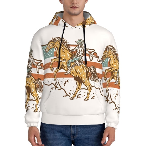 Picia Vintage Wild West Cowboy Pattern Casual Men's Hoodie - Lightweight Hooded Sweatshirt with Kangaroo Pocket, Comfortable Pullover for Everyday, Travel-X-Large