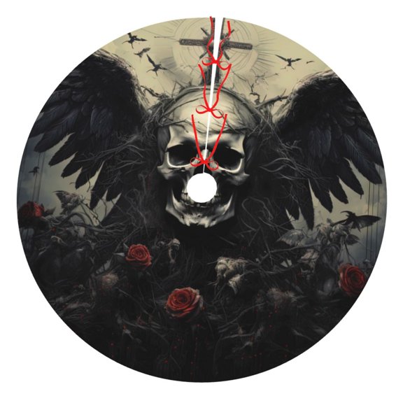 Picia Vintage Winged Rose Skull Print Christmas Tree Skirt , Christmas Tree Skirt Ornaments for Merry Christmas Holiday Party Decorations Indoor Outdoor-36"