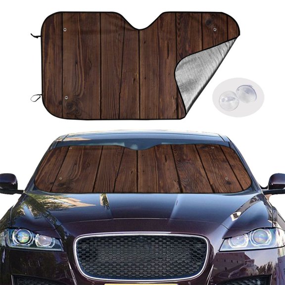 Picia Vintage Wood Curved Windshield Sunshade Accordion Folding Style Auto Shade for Car Truck SUV Van Blocks UV Ray Sun Visor Protector -Medium