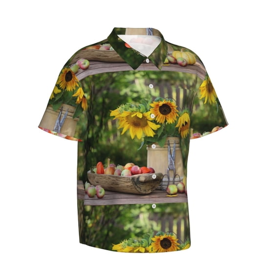 Picia Vintage Wooden Bucket Gentle Cotton Regular Fit Short Sleeve Casual Hawaiian Shirt for Men-Large