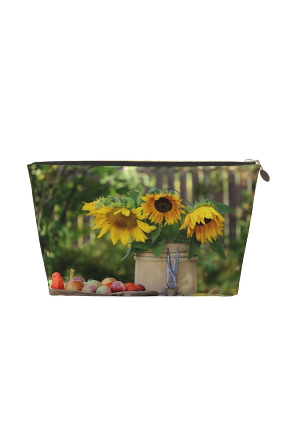 Vintage Wooden Bucket Printed Leather Travel Toiletry Bag,Cosmetic Organizer, Makeup Travel Bag, Durable Travel Pouch, Compact Toiletry Bag, Travel Accessories