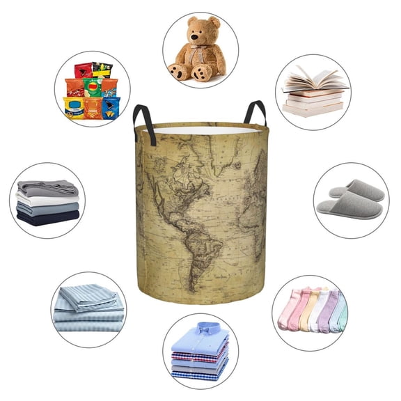 Picia Vintage World Map Large Laundry Basket, Waterproof, Freestanding Laundry Hamper, Collapsible Tall Clothes Hamper with Extended Handles-