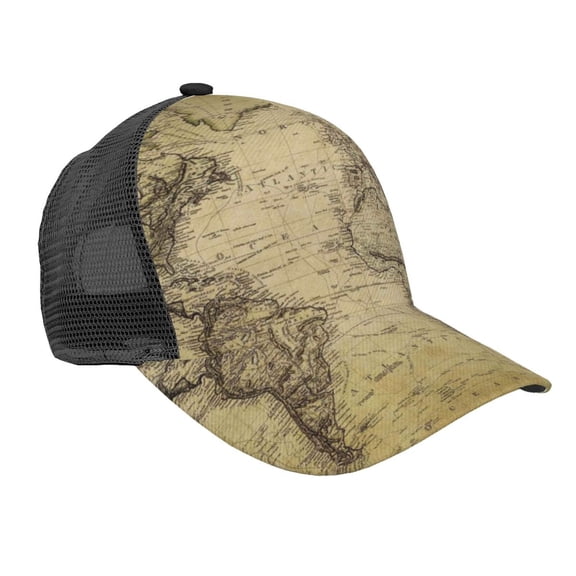 Picia Vintage World Map Pattern Trucker Hat,Baseball Cap,Sun Protection Cap,Stylish Headwear,Leisure Cap,Outdoor Sports Cap