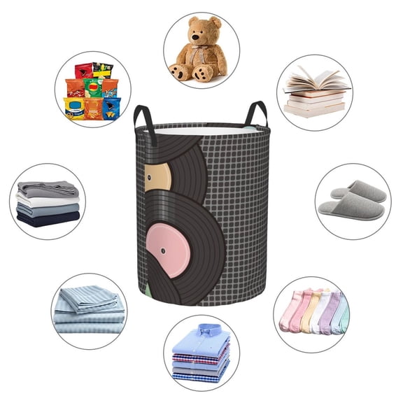 Picia Vinyl Records Large Laundry Basket, Waterproof, Freestanding Laundry Hamper, Collapsible Tall Clothes Hamper with Extended Handles-