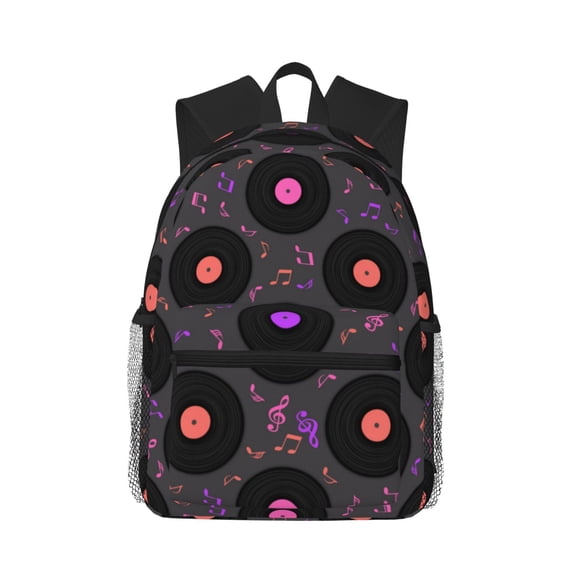 Picia Vinyl Records Musical Notes Large Capacity Backpack Classic Style Backpack Casual Backpack Water-Resistant School Work Travel Outdoor Backpack