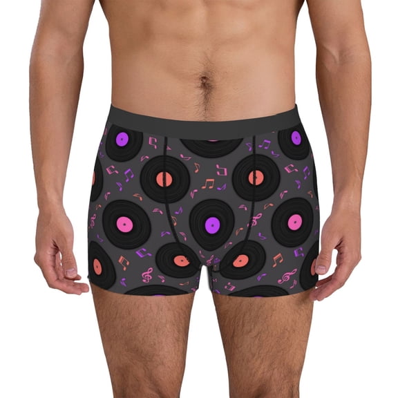 Picia Vinyl Records Musical Notes Pattern Men’s Boxer Briefs – Soft & Breathable Underwear, Stretchy & Comfortable Fit, Supportive Pouch Design, Moisture-Wicking-Medium