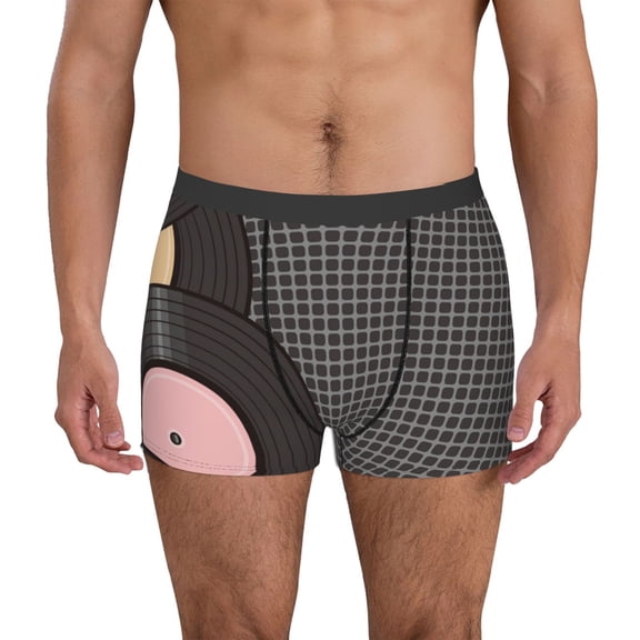 Picia Vinyl Records Pattern Men’s Boxer Briefs – Soft & Breathable Underwear, Stretchy & Comfortable Fit, Supportive Pouch Design, Moisture-Wicking-XX-Large