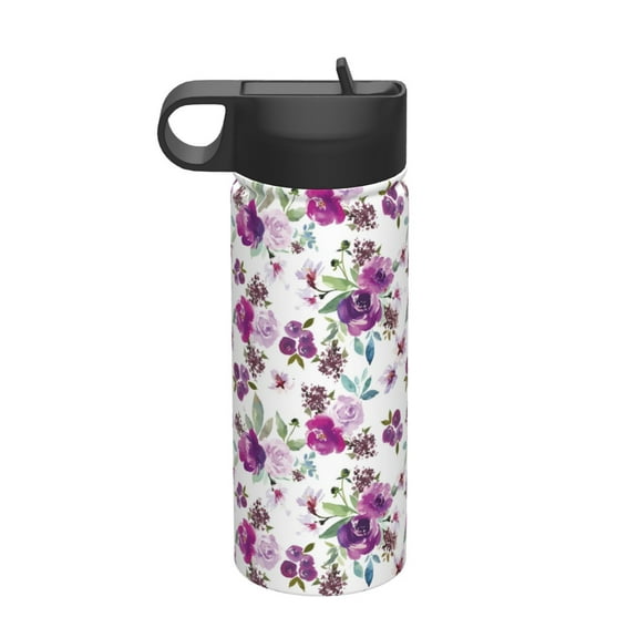 Picia Violets Flowers Pattern 18oz Sports Insulated Kettle With Straw Insulated Water Bottle For Running Hiking Cycling Climbing Men'S Woman Insulated Water Bottle