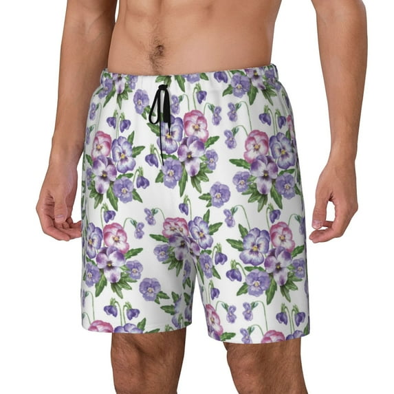 Picia Violets Flowers pattern Mens Swim Trunks with Compression Liner Stretch Beach Shorts Quick Dry with Zipper Pockets No-Chafing Board Shorts-Large