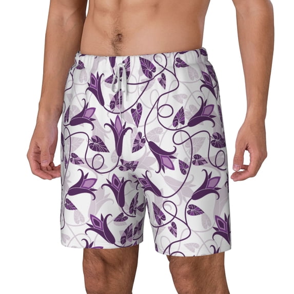 Picia Violets Flowers pattern Mens Swim Trunks with Compression Liner Stretch Beach Shorts Quick Dry with Zipper Pockets No-Chafing Board Shorts-X-Large