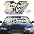 thumbnail image 1 of Picia Not All Those Who Wander Are Lost Curved Windshield Sunshade Accordion Folding Style Auto Shade for Car Truck SUV Van Blocks UV Ray Sun Visor Protector -Small, 1 of 7