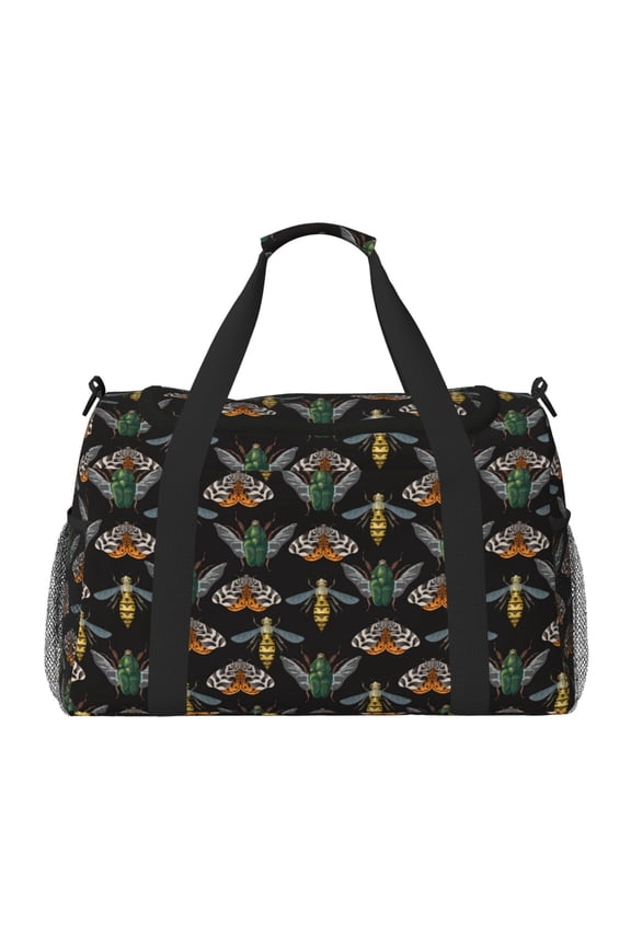 Wasp Cockchafer Butterfly Print Travel Duffle Bag,Weekender Bags for Women with Shoe Compartment, Gym Duffel Bag with Wet Pocket, Hospital Bags for Labor and Delivery