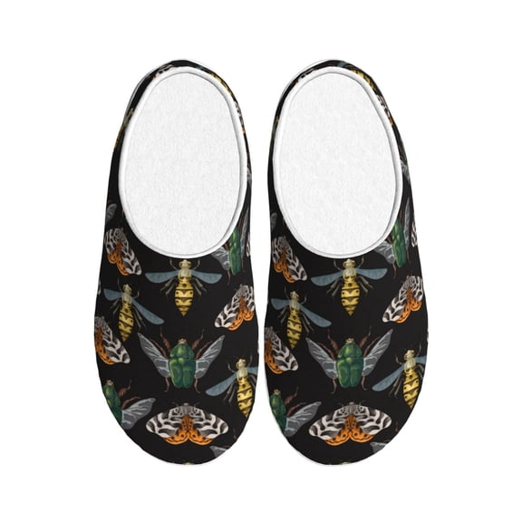 Picia Wasp Cockchafer Butterfly for Women's Lamb-hug Comfy Fleece House Slippers Memory Foam, Slip-on House Shoes Indoor Outdoor-46/47