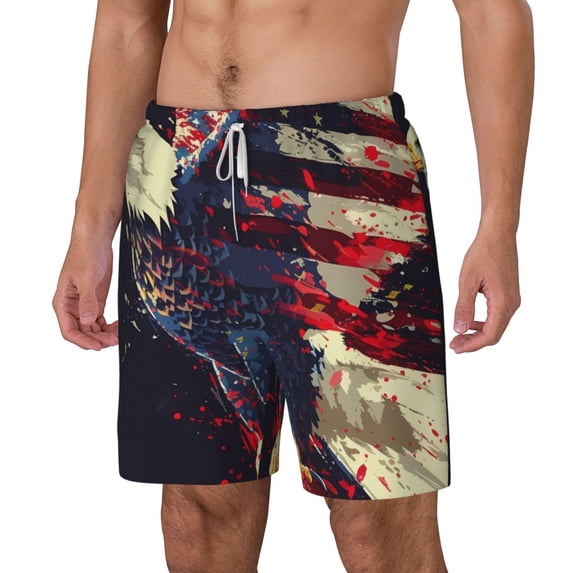 Picia Watercolor Bald Eagle pattern Mens Swim Trunks with Compression Liner Stretch Beach Shorts Quick Dry with Zipper Pockets No-Chafing Board Shorts-3X-Large