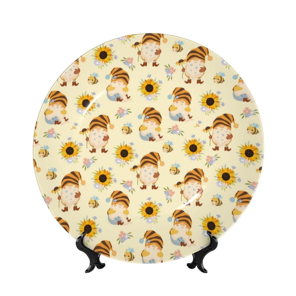 Picia Watercolor Bee Honey Honeycomb Bee Pattern Bone China Decorative Plate – Wall Decor with Stand and Adhesive, Elegant Ornament for Living Room, Office, or Entryway-7in