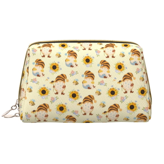 Picia Watercolor Bee Honey Honeycomb Bee Print Leather Makeup Bag Make Up Bag Travel Toiletry Bag for Her Girlfriend Teacher Teen Girl Gifts