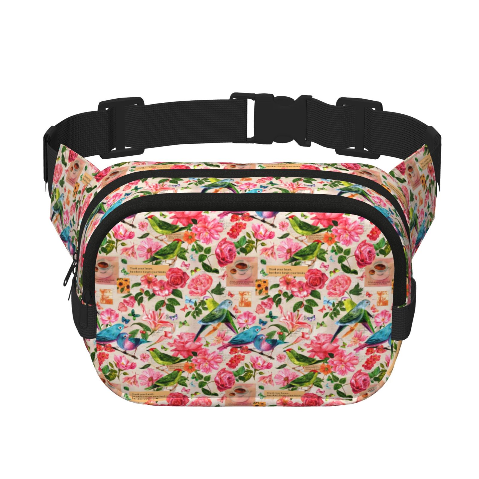 Picia Watercolor Birds Print Square Double-Layer Waist Bag Mini Adjustable Waist Belt Bag Exercise Running Travel Hiking