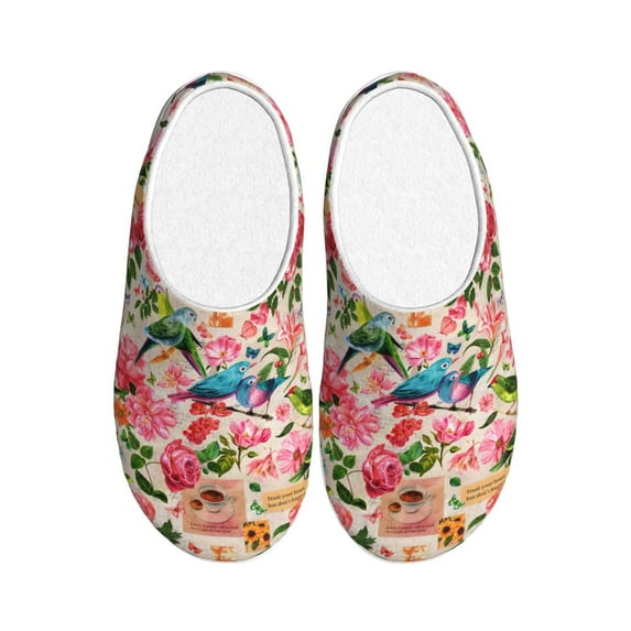 Picia Watercolor Birds for Women's Lamb-hug Comfy Fleece House Slippers Memory Foam, Slip-on House Shoes Indoor Outdoor-35/36