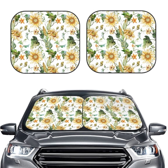 Picia Watercolor Bright Sunflowers 2 Piece Car Windshield Sun Shade Foldable | Foldable Sun Shield for Front Window Blocks UV Rays and Keeps Your Vehicle Cool-Medium