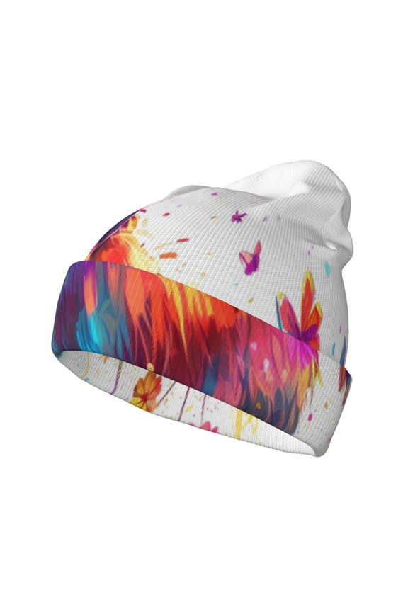 Watercolor Butterfly Guinea Pig Pattern Knitted Beanie Hat for Men and Women , Unisex Winter Warm Stretchy Knit Cap Thick Fisherman Beanies Cuffed Plain Skull Caps