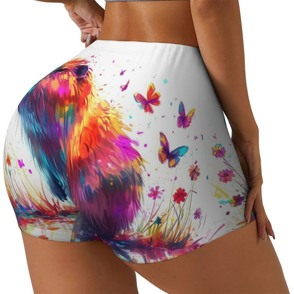 Picia Watercolor Butterfly Guinea Pig Printed Workout Shorts for Women Seamless Scrunch Butt Lifting High Waisted Yoga Gym Booty Running Moisture-wicking Short Pants-Small