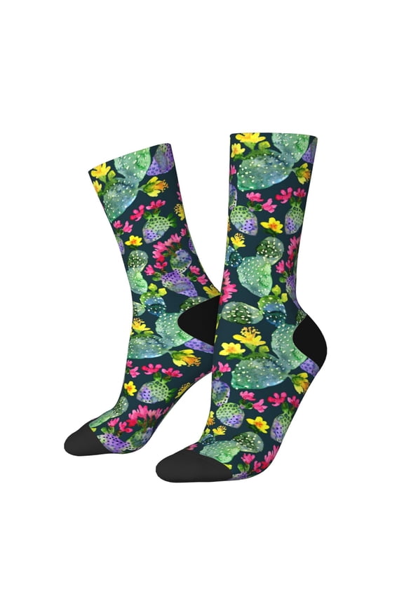 Watercolor Cactuses Print Athletic Socks for Men & Women – Cushioned Moisture-Wicking Crew Socks for Sports, Running, and Training, Soft & Breathable Size 5-11