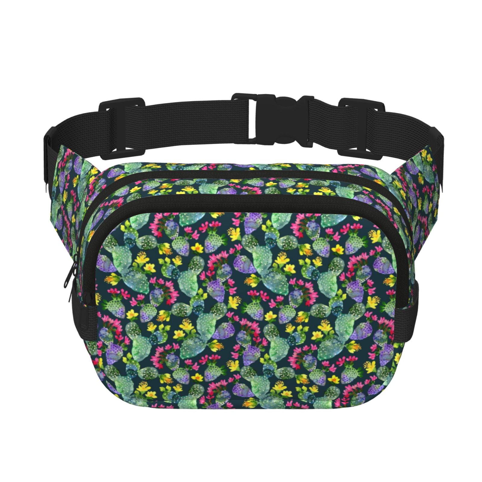 Picia Watercolor Cactuses Print Square Double-Layer Waist Bag Mini Adjustable Waist Belt Bag Exercise Running Travel Hiking