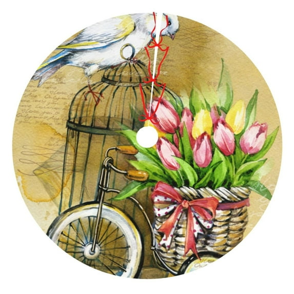 Picia Watercolor Canary Bird Print Christmas Tree Skirt , Christmas Tree Skirt Ornaments for Merry Christmas Holiday Party Decorations Indoor Outdoor-36"