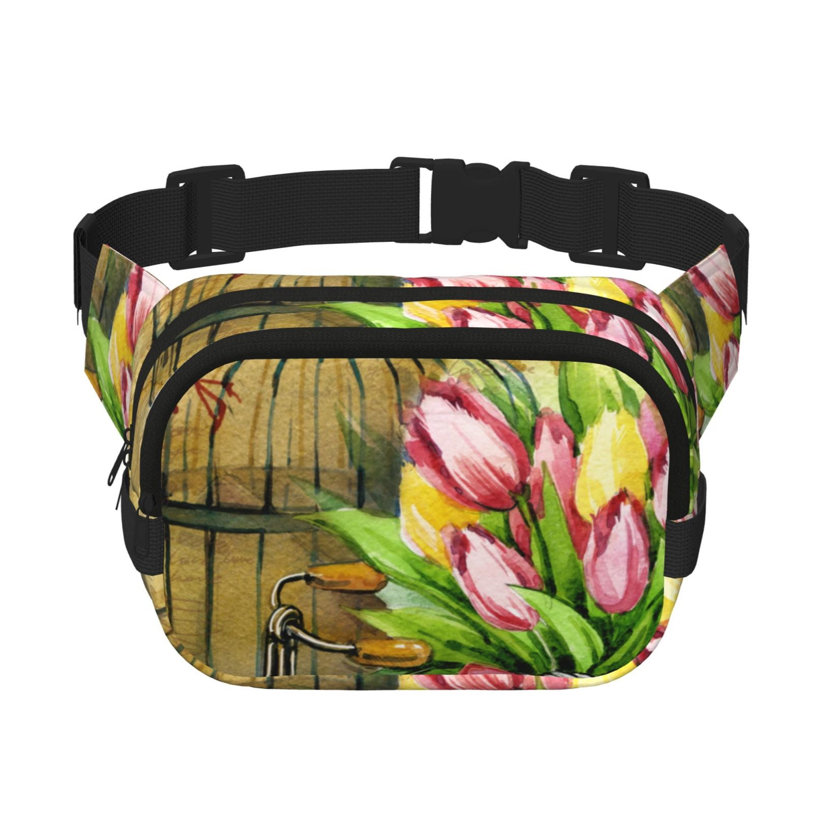 Picia Watercolor Canary Bird Print Square Double-Layer Waist Bag Mini Adjustable Waist Belt Bag Exercise Running Travel Hiking